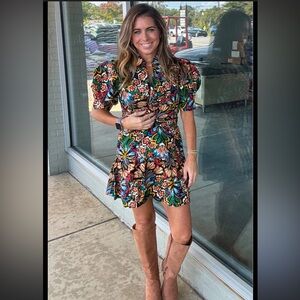 Olivaceous Multicolor Floral Mini Dress M